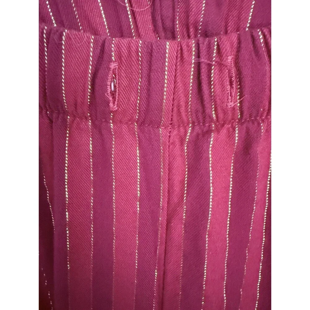 Victoria's Secret Pajama Set Sz M Red Gold Metallic Shimmer Stripe Cotton Modal